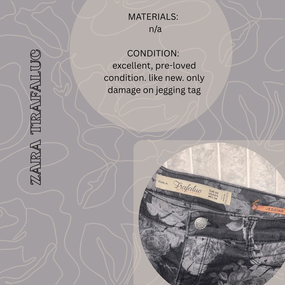 Zara Trafaluc | Black Floral Print Jeggings | Size US 4 - Picture 5 of 6